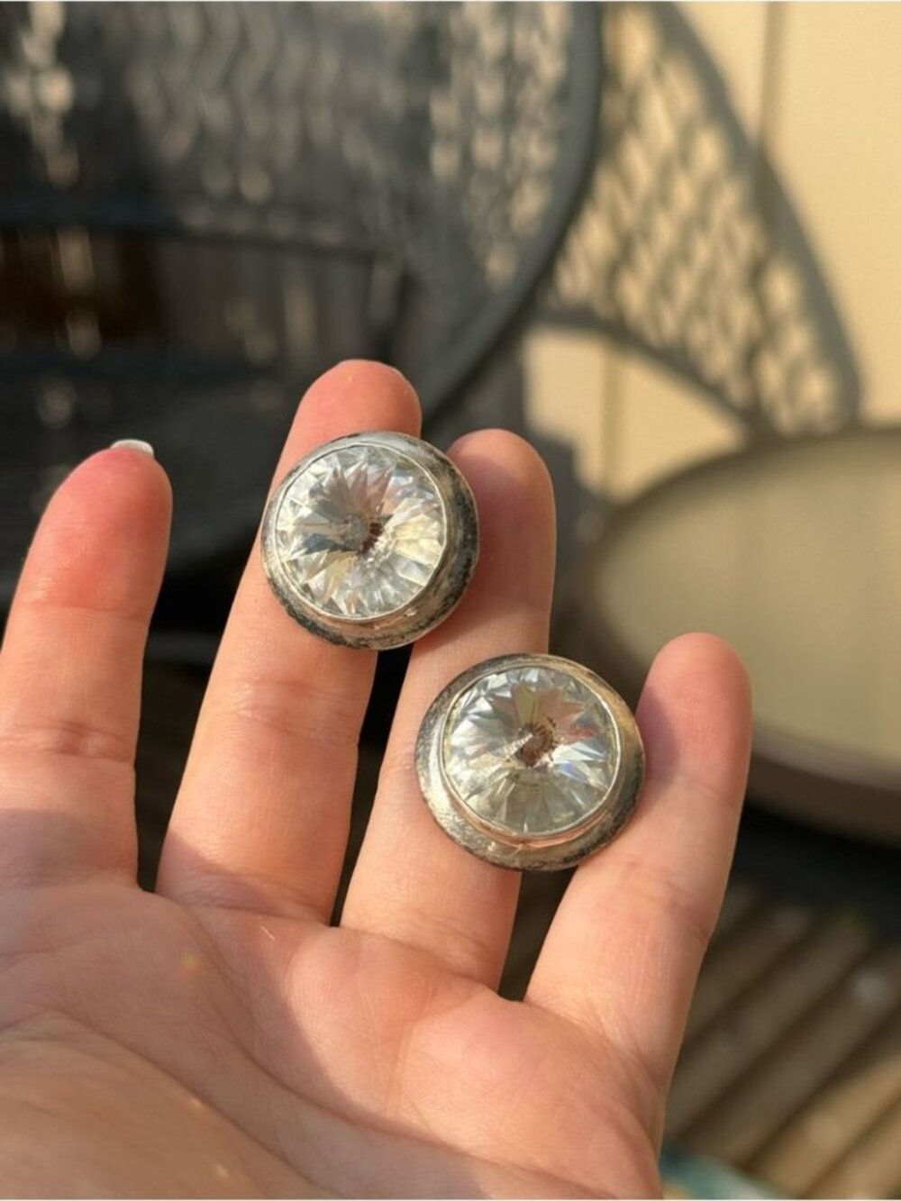 Vintage Mexican 925 Silver & Rivoli Rhinestone Large Statement Earrings - Picture 2 of 8